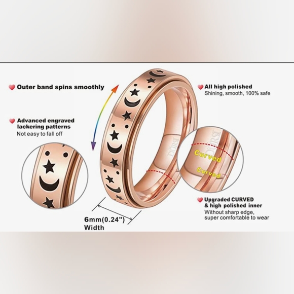 Rose gold moon and stars fidget spinner ring NWT 🆕🆕 size 9 - Picture 2 of 3
